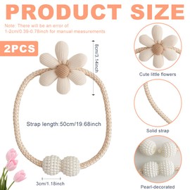 2 Pack Curtain Tie Backs,Braided Rope Holdbacks,Flower Tie Back for Curtains with Pendant,Decorative Pearl Ball and Rope Curtain Tiebacks,No Punching Curtain Holder for Girls (Polyester, Beige)