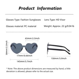 Heart Shaped Party Glasses Rimless Heart Shaped Hippie Colored Glasses for Adults and Kids, 8Pcs