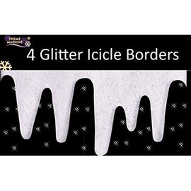 Theme Machine Glitter Icicle Borders Snow Decoration Pack of 4