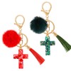 MWOOT 2 x Key Ring Cross for Pompom Tassels, Red+Green