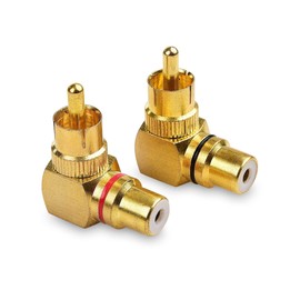 2 PCS 90 Degree RCA Adapter Male to Female, Red and Black, Gold-Plated AV Stereo Male to Female RCA Angle Plug for Audio Connection