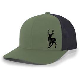 Trenz Shirt Company Men's Hunting Embroidered Scenic Forest Deer Mesh Back Trucker Hat-Loden/Black