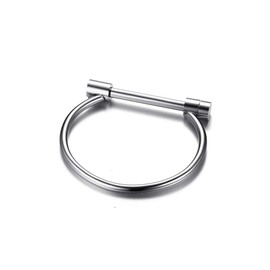 HIJONES Women's Stainless Steel Fashion Letter D Shaped Horseshoe Bracelets High Polished Shackle Screw Bar Bangle Silver