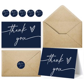 Thank You Cards with Envelopes 4 x 6, 30 Pcs Blank Navy Blue Baby Shower Thank You Cards, Wedding Thank You Notes Cards with Envelopes, Brown Kraft Envelopes and Stickers Included