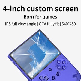 𝗥𝗚𝟰𝟬𝗫𝗫 𝗩 Handheld Game Console,4.0 Inch IPS Screen with 16 Colors RGB Colorful Light Control Joystick,Linux System Games Consoles,Built-in 64GB Card,Support TV Output Casual Game Console(Blue)