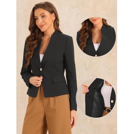Allegra K Business Casual Blazer for Women's Stand Collar Single Breasted Blazer Suit Jacket Black XL