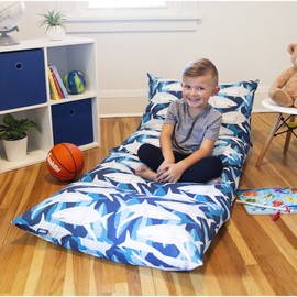 Wildkin Kids Floor Lounger for Boys and Girls, Travel-Friendly and Perfect for Sleepovers, Requires 4 Standard Size Pillows (Not Included), Measures 69.5 x 27 Inches (Sharks)