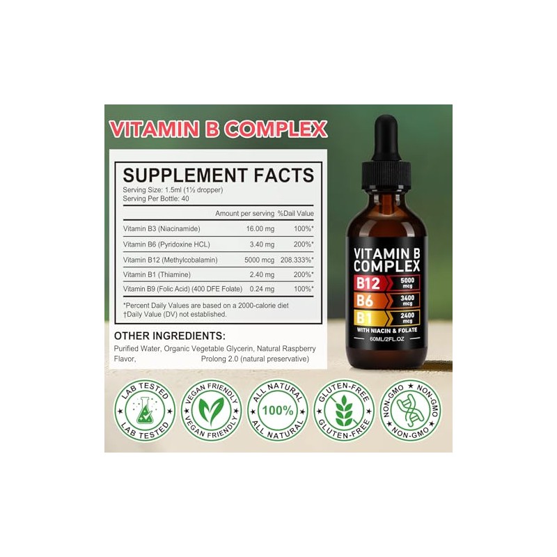 Vitamin B Complex Liquid Drops, 60ml High Strength B-Vitamin Complex