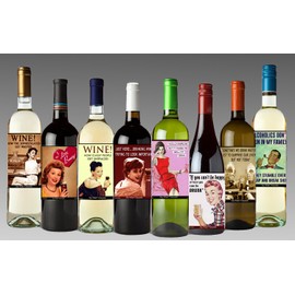 Funny Retro Vintage Themed Liquid Therapy Wine Bottle Labels - Set of 8 Wine Bottle Labels - 5 Inch X 4 Inch