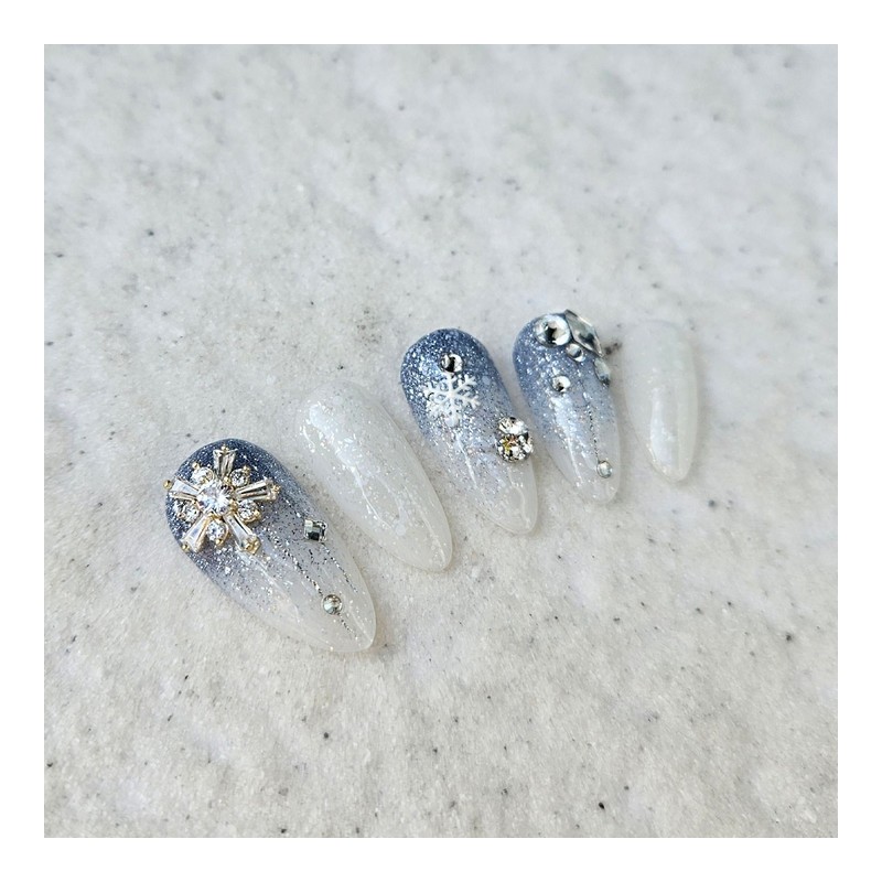 Silver Snowflake Handmade Nail Tips - Ballerina S / 실버