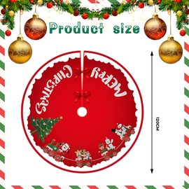 Christmas Tree Skirt, 48 Inch Large Dark Red Tree Skirt Cover, Xmas Tree Mat Christmas Tree Decoration Xmas Party Holiday Home Decoration with Santa Claus and Snowman(Christmas tree)