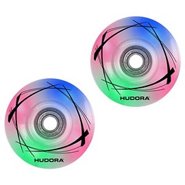 Hudora 85063 Unisex Youth 2 LED Replacement Wheels 58 mm x 33 mm for Scooter Skates, Colourful 1