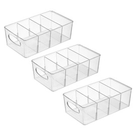 novelinks Plastic Pantry Organizers with Removable Dividers Storage Bins Perfect Kitchen Organization or Pantry Storage Refrigerator Organizer Bins,3 Pack