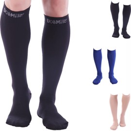 Doc Miller Calcetines de compresión para mujeres y hombres, 15-20 mmHg, mejor circulación, venas varicosas y férulas de espinillas, 1 par