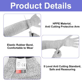 flintronic Cut Resistant Gloves, Guard Gloves with Long Sleeves, Level 5 Cut Resistant Work Gloves, Food Grade Work Cut Proof Gloves, Anti Cutting Gloves for Gardening, Heavy Duty, Kitchen (55cm)