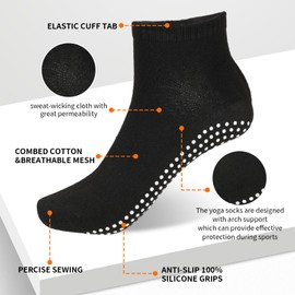 5 Pairs Unisex black Grip Socks Men & Women Anti Slip Socks, Fall Prevention Yoga Socks Trampoline Socks Anti Slip Ankle Socks Black Ballet Socks Hospital Socks, Black Yoga Socks for Women Non Slip