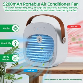 Portable Air Conditioners Rechargeable, 5200mAh Mini Air Conditioner, Personal Air Cooler with 3 Speeds, Small Desk Air Cooling Fan for Bedroom, Office, Outdoor