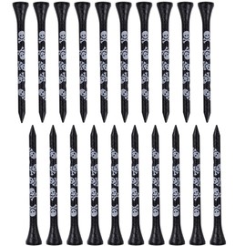 Hiro World Trade Golf Tee, Skull Pattern, Woodtie, Long Tee, Driver Set (20 Black Long Skull Pattern)