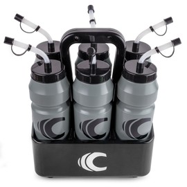 Cannon Sports 1 Liter Sports Water Bottle, BPA-Free, 34oz Capacity, Large Mouth, 2 lids (Straw & Squeeze) with Carrier, Great For Helmet Sports Such As Hockey, Lacrosse, Football, Boxing (Gray)