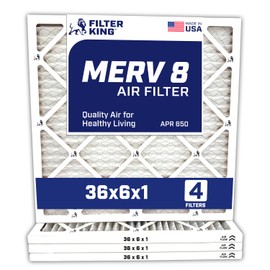Filter King 36x6x1 Air Filter | 4-PACK | MERV 8 HVAC Pleated A/C Furnace Filters | MADE IN USA | Actual Size: 36 x 6 x .75"