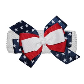 WEBB DIRECT2U WD2U Girls 4.5" Layered Red White Blue 4th of July Hair Bow Headband