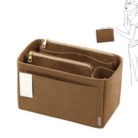 ZTUJO Purse Organizer, Felt Bag Organizer Insert for Speedy, Neverfull, Graceful, Tote, Handbag, Shaper (Slender Medium, Lighting Coffee)