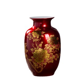 Red Vase Oriental Ceramic Flower Vases Decorated with Peony Design for Home Living Room Ornaments and Wedding Tall 9''