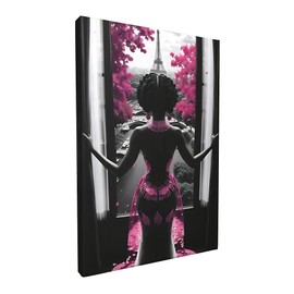 African American Wall Art Paris Black Girl Modern Painting Canvas Prints Pink Bathroom Decor Pink And Black Room Decor Home Office Framed Artwork 12 * 18 inch