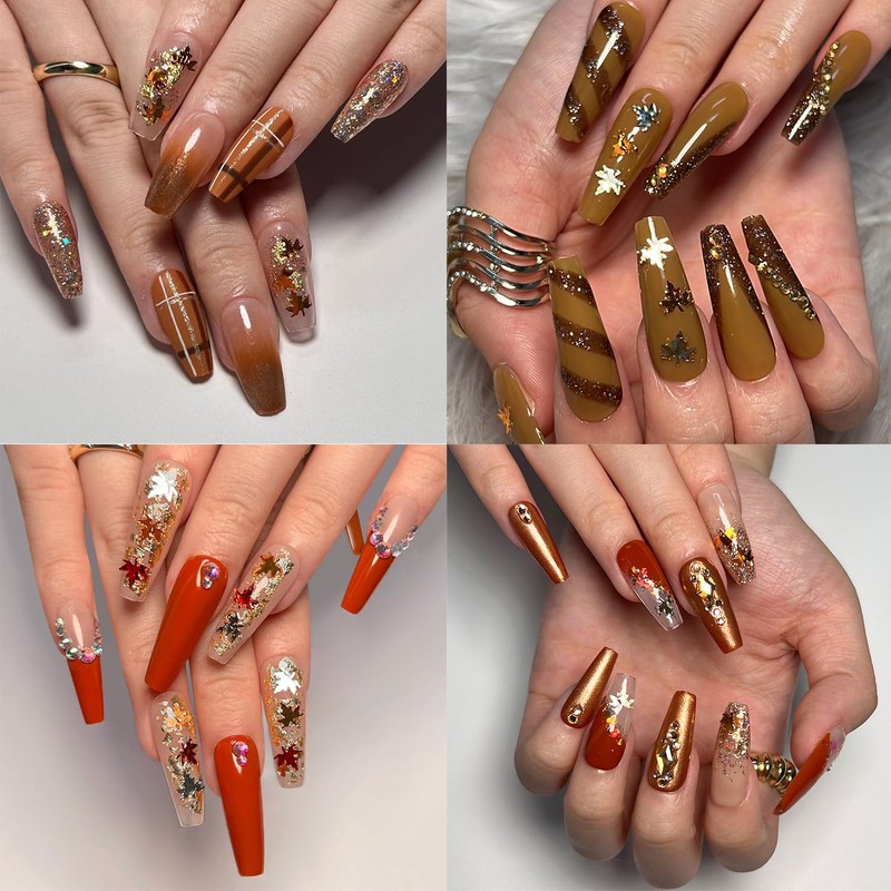 Thanksgiving Maple Leaf Glitter Nails Art Sequins 3D Fall Maple