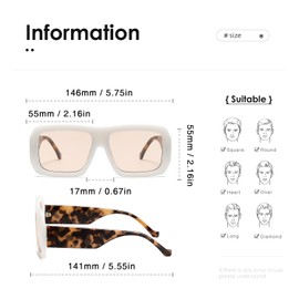 kimorn Sunglasses Womens Men Trendy Retro Sun Glasses Oversize Square Frame Shades K1571 (Off White+Pink Lens)