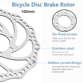 160mm Brake Disc, Stainless Steel Rotor for Bicycle Brakes, Ideal for Road and Mountain Bikes Cycling