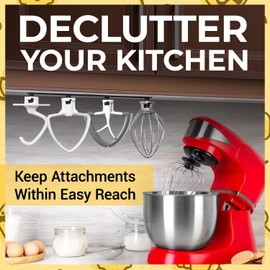 Stand Mixer Attachment Holder Compatible with All Kitchen Aid Mixer Accessories - Quick & Easy Installation Perfect for Kitchen Organization & Attachment Storage - Securely Holds 4 Mixer Attachments