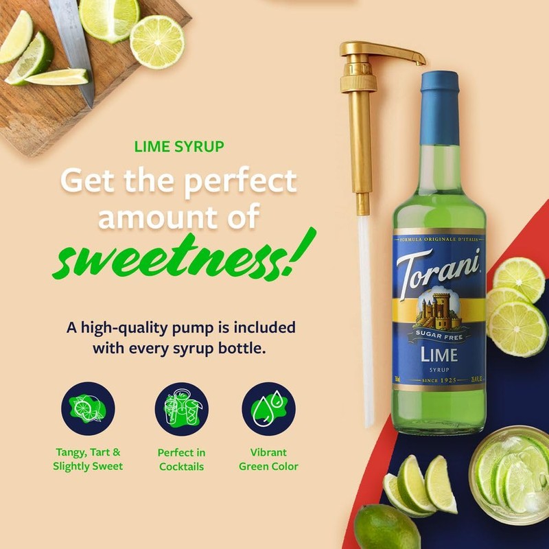 Torani Sugar Free Syrup, Lime Flavoring for Drinks, Zero Calorie,