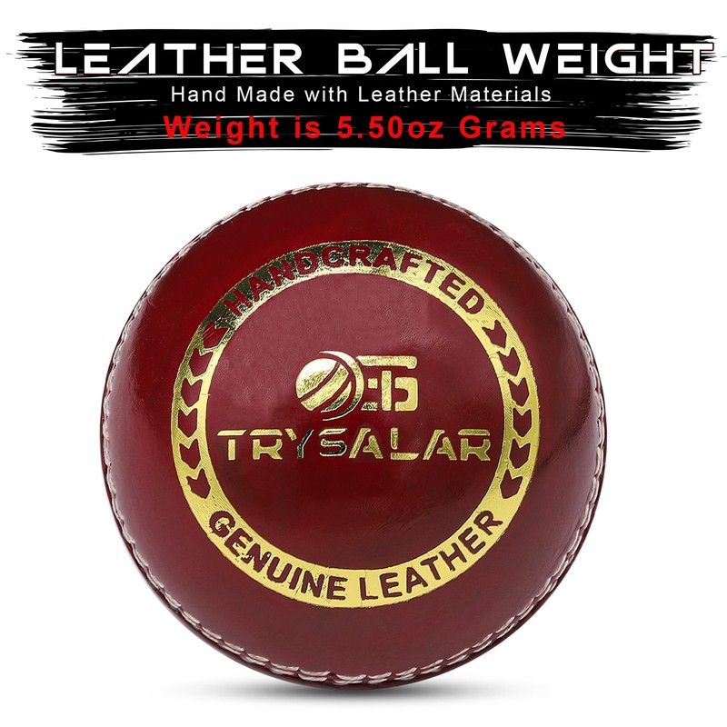TrySalar® Cricket Practice Ball Red Leather Grade A Senior Training