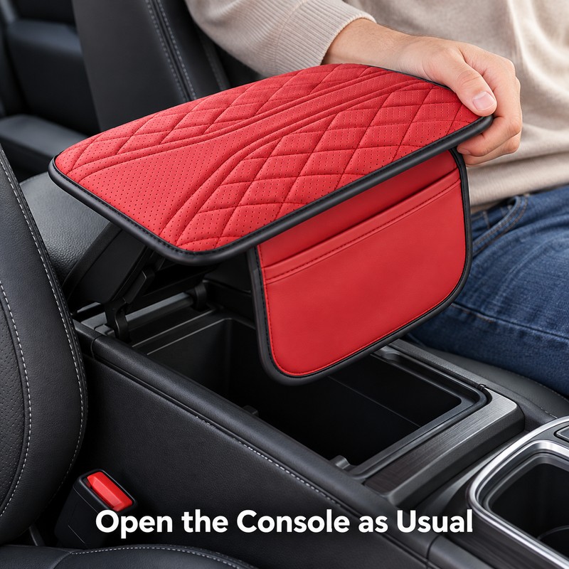 Universal Leather Car Armrest Storage Bag with Center Console Riser