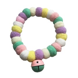 leconpet Pom Pom Ball Dog Necklace Stretchy Plush Ball Cat Necklace Decorative Eye-catching Pom Pom Pet Puppy Collar with Bell for Taking Photos, Walking, Outdoor Sports (Macaron Color, M), Medium