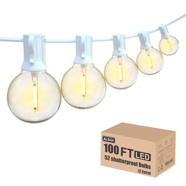 Achin Outdoor String Lights 100FT G40 Globe Patio Lights Outdoor Waterproof with 50+2 Shatterproof LED Bulbs 2700K Dimmable String Lights for Outside Backyard Party Wedding, White Wire