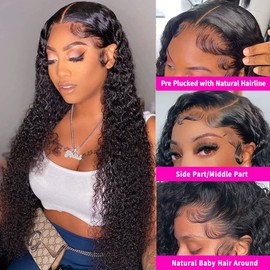 Ali Pearl Hair Wig 13x4 HD Curly Lace Front Wigs Deep Curly Wigs for Black Women Human Hair Wigs Human Hair Pre Plucked With Baby Hair 150% Density HD Transparent Lace Frontal Wigs Human Hair 18 Inch