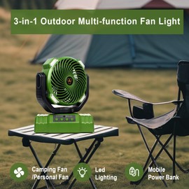 Camping Fan with LED Lantern, 10000mAh Battery Rechargeable Operated Fan, Portable Tent Fan with Hanging Hook, Remote, Oscillating, Timer, Personal Fan for Tent Car RV Hurricane Emergency(Orange)
