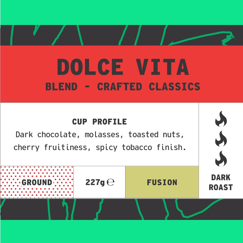 Coffee Ground, 227g Bag Dolce Vita Blend Espresso Ground Coffee,