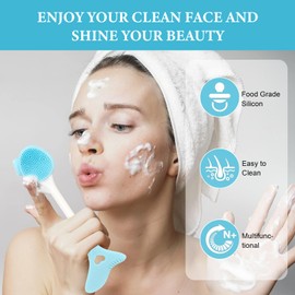 3-in-1 Pore Cleansing Brush Set, Deep Facial Cleansing Brush,Face Scrubber, Face Spatula, Skin Care, Assisted Makeup, Women&Man