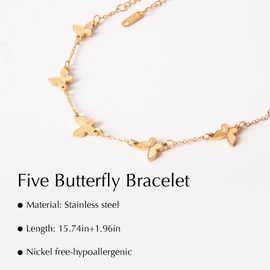 Gold Butterfly Bracelet for Women, 18K Gold Plated Butterfly Pendant Bracelet, Adjustable Trendy Jewelry Birthday Valentines Day Gifts for Women