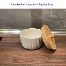 Lurockie Ceramic Salt and Pepper Bowl with Bamboo Lid, Large Capacity Ceramic Sugar Bowl Pepper Box, Wooden Lid Spice Cellar, Kitchen Seasoning Storage Container Seasoning Pot (Grey)