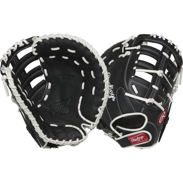Rawlings Shut Out Series Youth Softball First Base Glove, 13 inch, Single Post Double Bar Web, Right Hand Throw, Black/White
