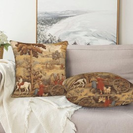 Vintage French Toile Country Throw Pillow Covers 18 X 18 Inch Set of 2 Pillow Cases Decoration Cushion Cover for Sofa Bedroom Living Room Outdoor