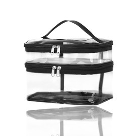 Clear Makeup Bag for Travel, Cosmetic Bag Large Capacity Transparent Toiletry Bag Waterproof Vanity Bag Double Layer Portable PVC Wash Bag for Travelling