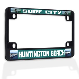 Fastasticdeals Metal Insert Bike License Plate Frame Surf City Huntington Beach B Weatherproof Motorcycle Accessories Black 4 Holes Solid Insert