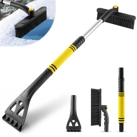 32" Extendable Ice Scraper & Snow Brush for Car Windshield, 360° Rotating Snow Removal Tool for Cars, Trucks & SUVs, Automotive Winter Essentials & Car Accessories for Men, Yellow