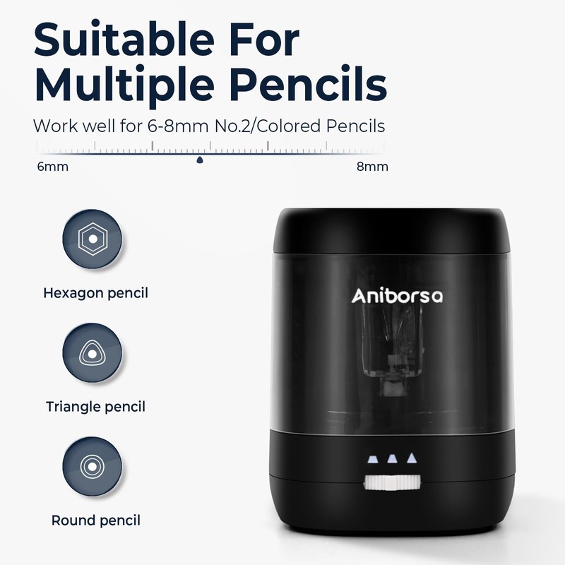 Electric Pencil Sharpener, USB & Battery Operated, Adjustable Nibs, Automatic