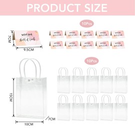 10 Pieces Clear Bags and 10 Greeting Cards, Reusable Tote Bags, PVC Clear Gift Bags, Can Be Used for Parties, Weddings, Etc.